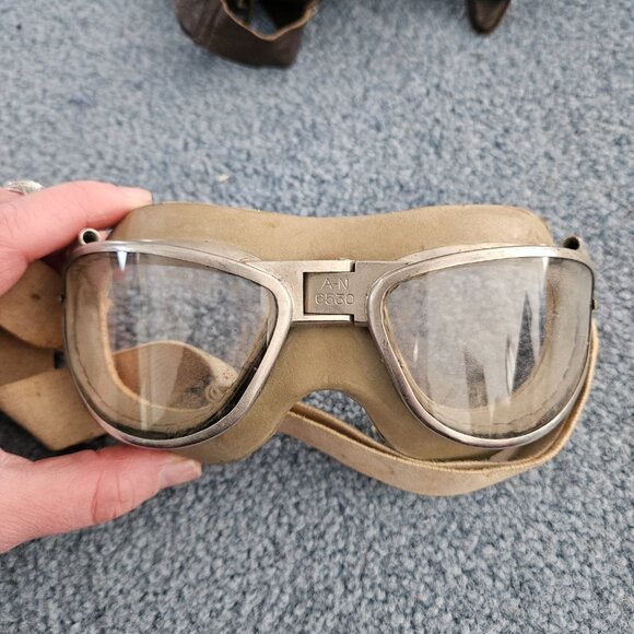 WW2 US Army Air Force leather helmet and aviator goggles - Picture 7 of 10